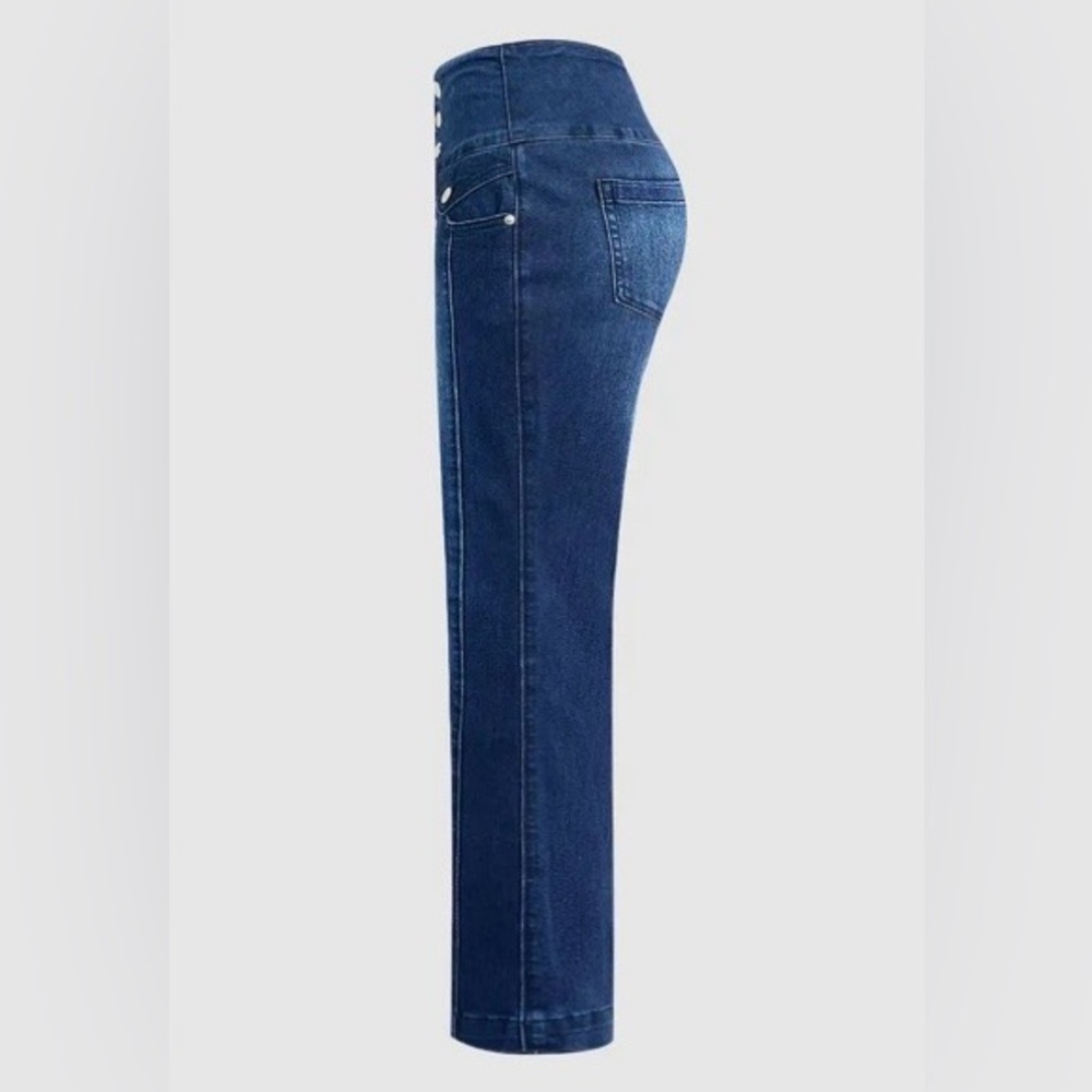 Flamingals Wash Seam Front High Rise Straight Leg Jeans Size Large NWT - Picture 5 of 13